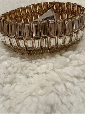 Chico's Gold-Tone Clear Crystal Multi-Row Stretch Bracelet